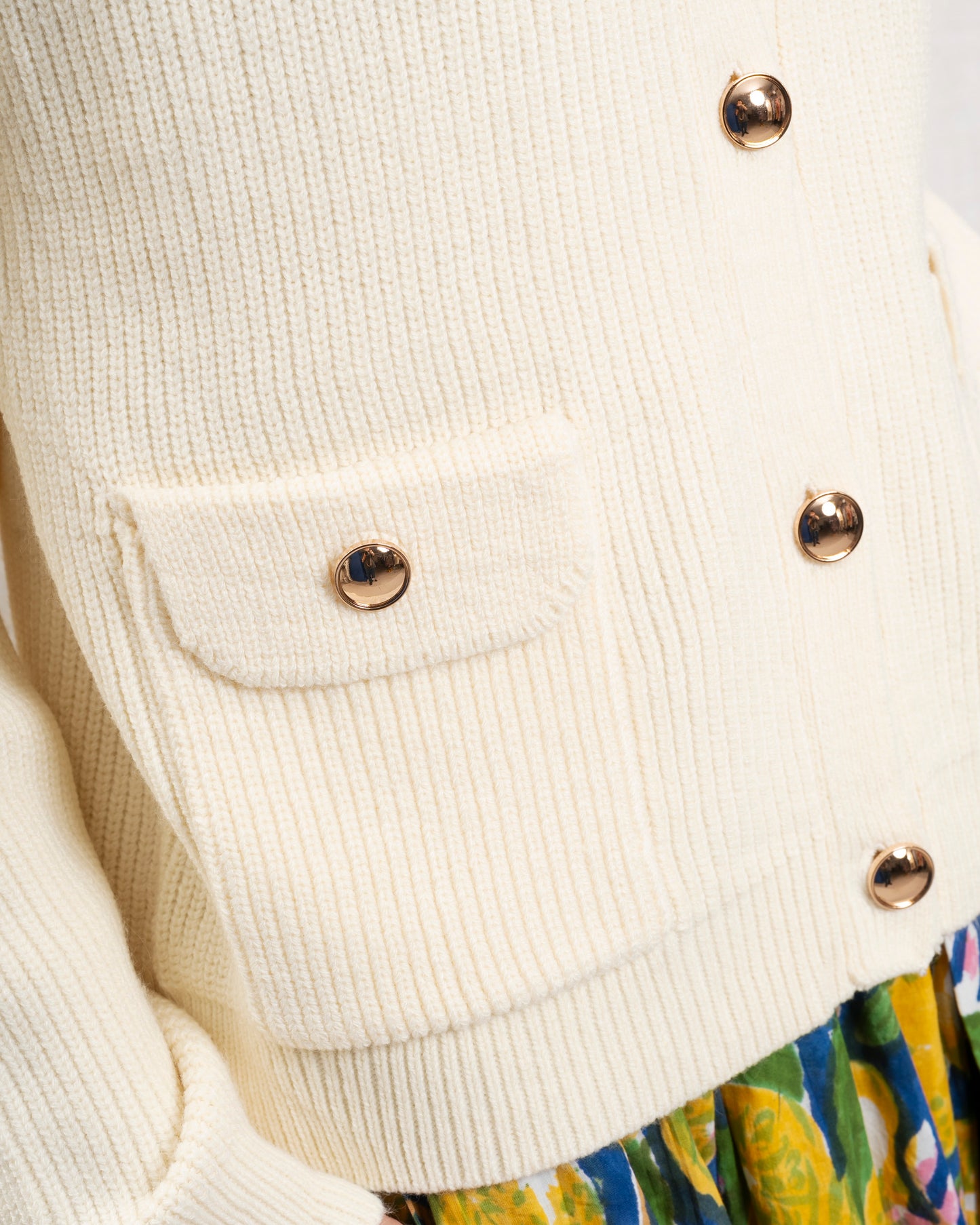 Cacao Bisous | Oversized Ecru Cardigan with Lapel Collar
