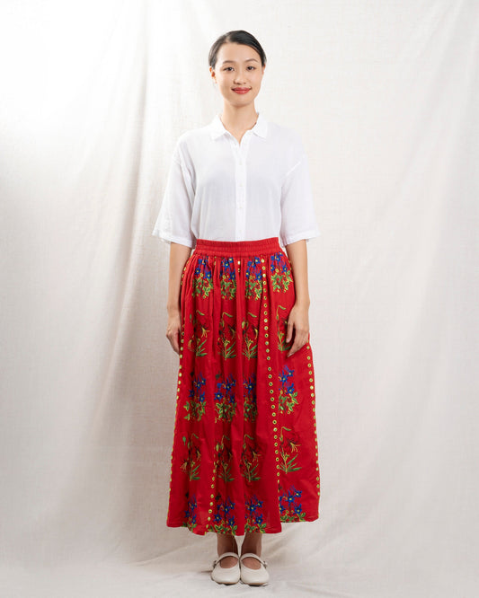Women Skirt Cotton Poplin Lightweight -  Floral Paradisia