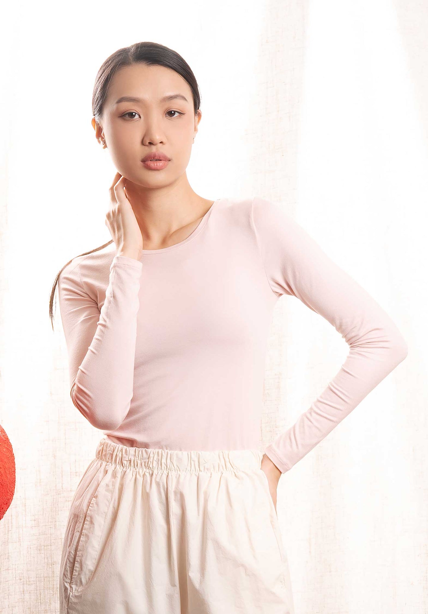 Majestic | Fitted Long-Sleeve Tee in Cotton Cashmere Ballerine