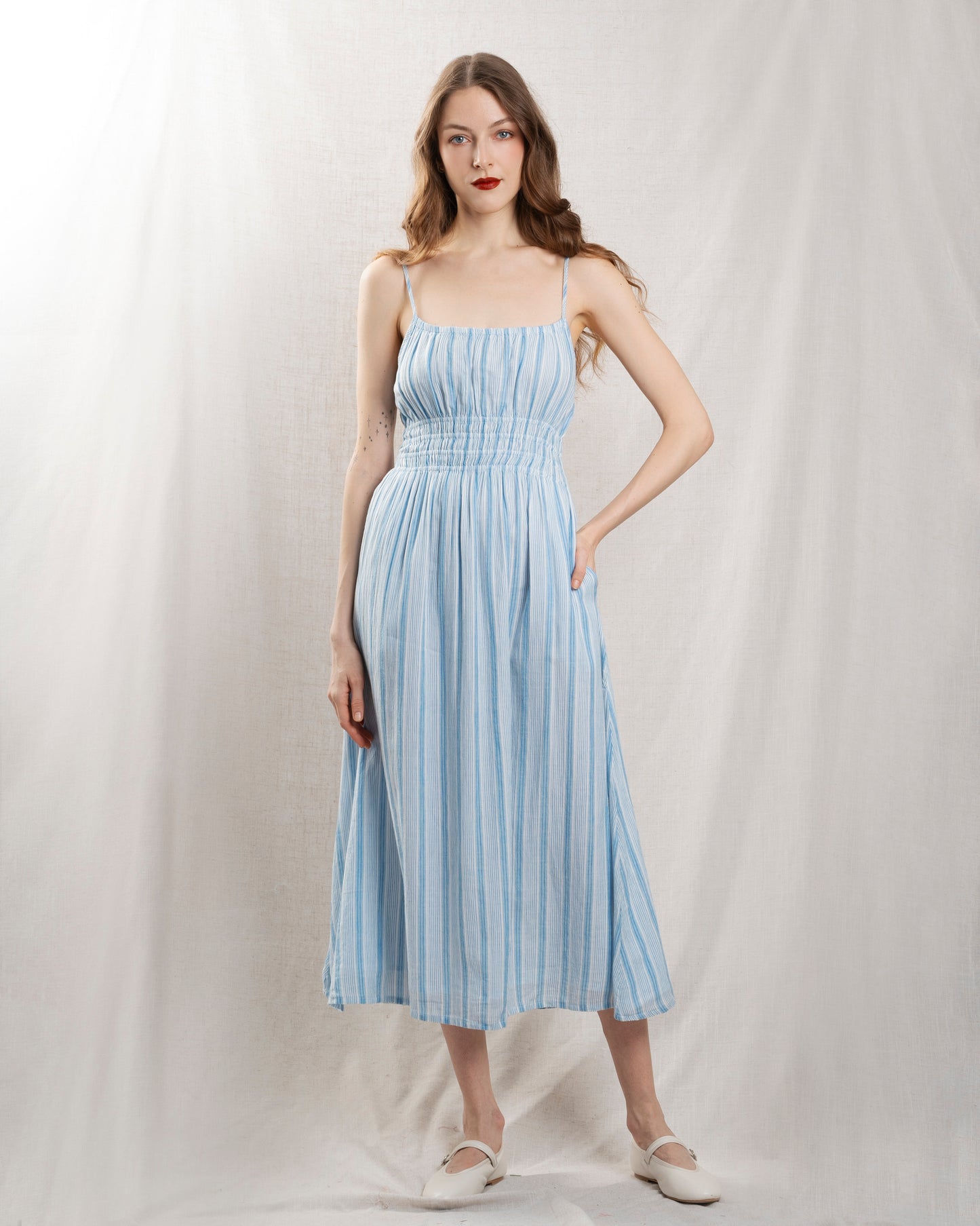 Petite Mendigote | Vivi Rayures Midi Dress - Blue Stripe