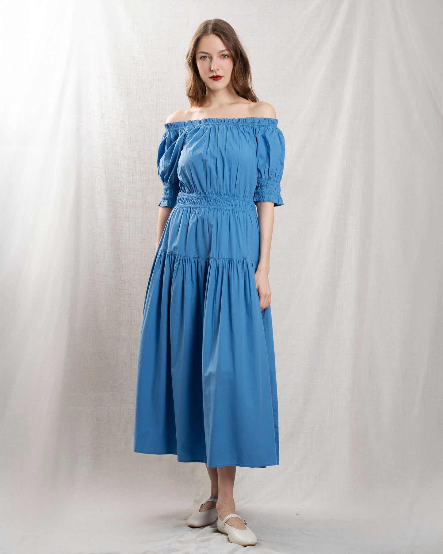 Petite Mendigote | Chiara Off-Shoulder Dress - Blue