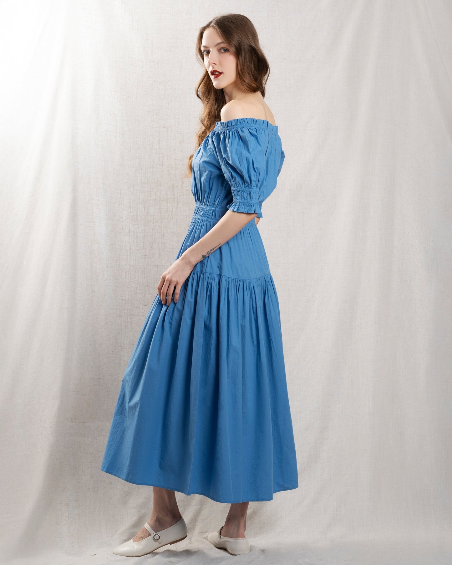 Petite Mendigote | Chiara Off-Shoulder Dress - Blue