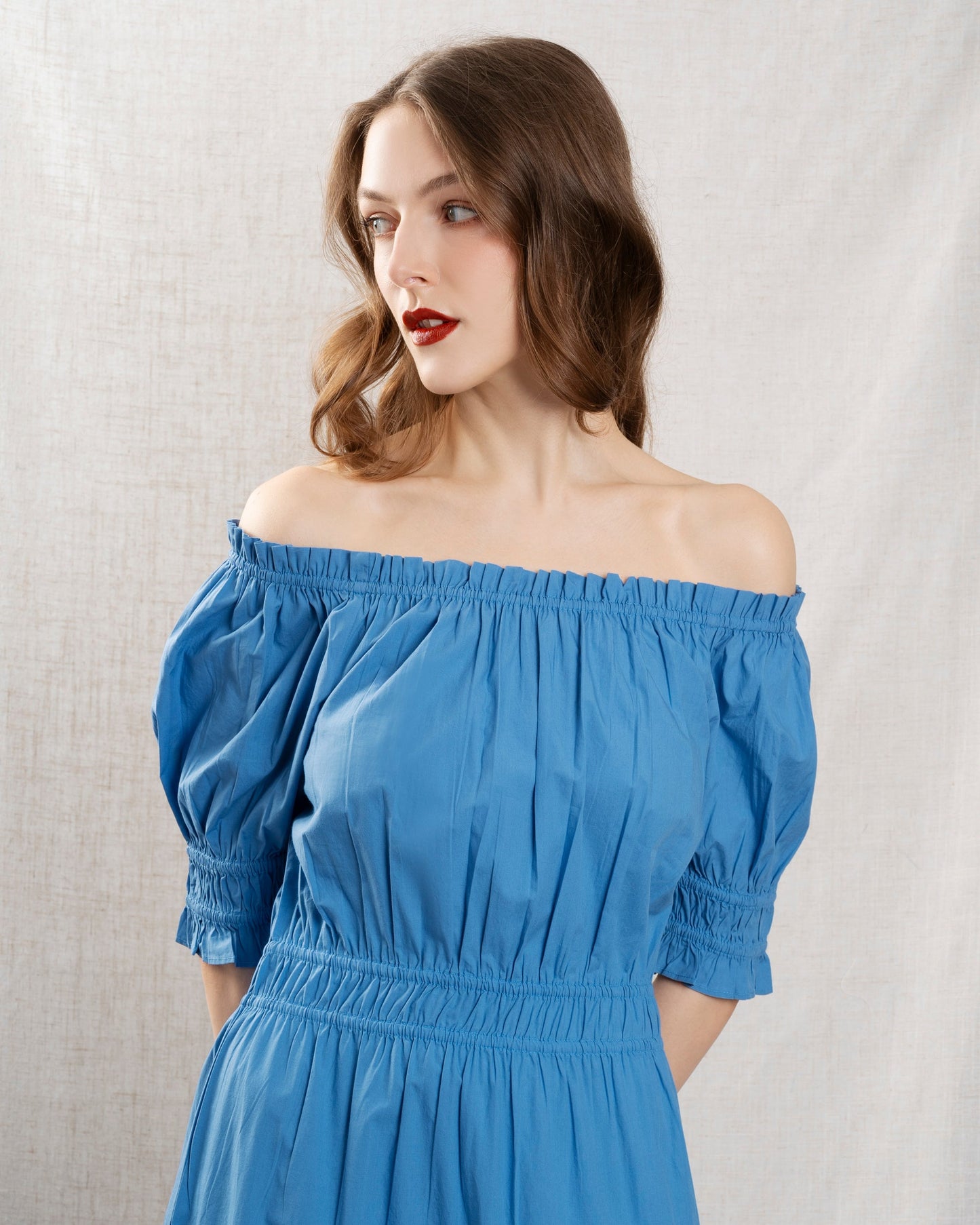Petite Mendigote | Chiara Off-Shoulder Dress - Blue