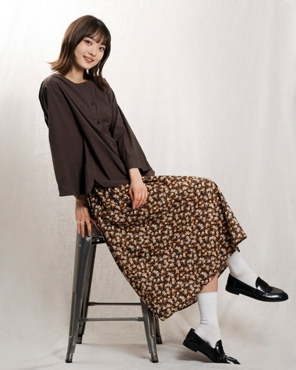 LUCIE NICOLE | Sculpted Drape Blouse - Choco