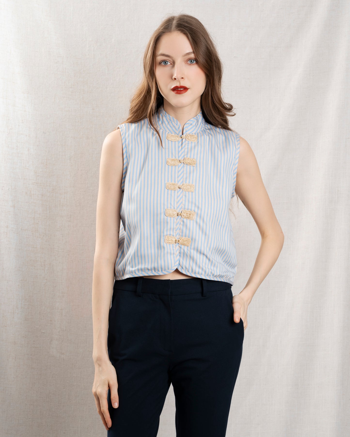 Maria de la Orden | Thea Vest Sky-Stripes - TENCEL Tailored Vest