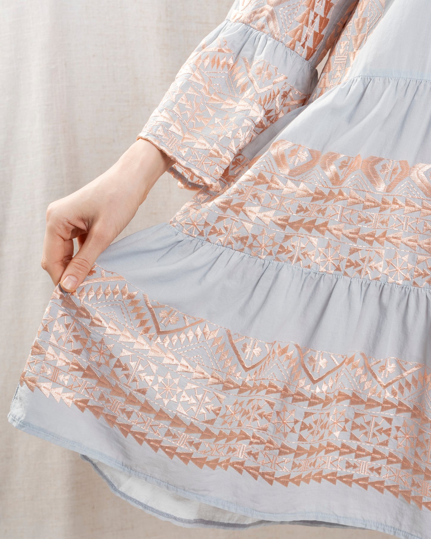 KORI | Triangle Ruffle Cotton Dress - Light Grey Pink