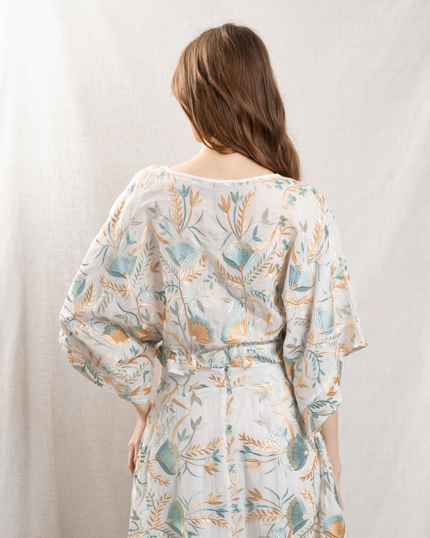 Kori | Blossom Drawstring Poplin Blouse - White Multi White-Multi-Gre