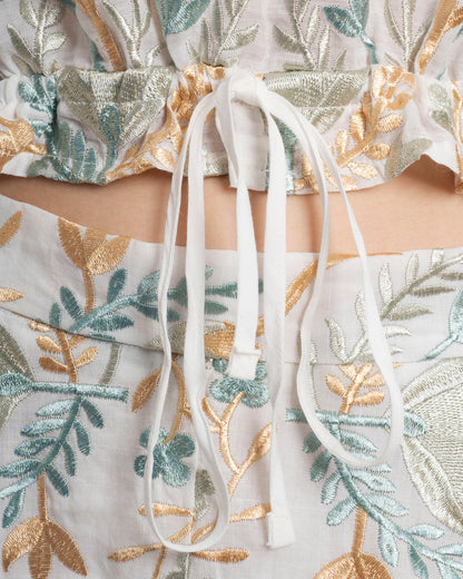 Kori | Blossom Drawstring Poplin Blouse - White Multi White-Multi-Gre