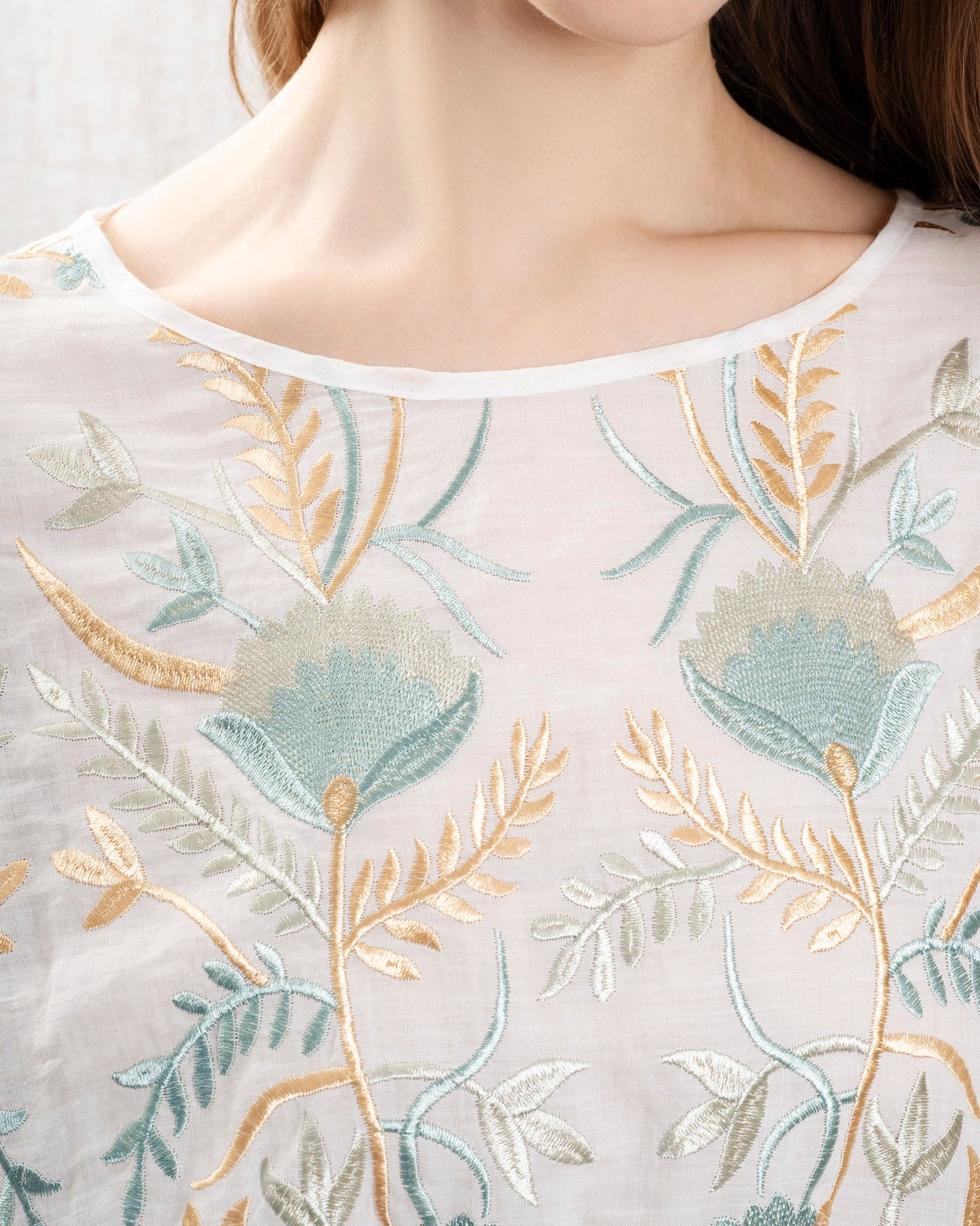Kori | Blossom Drawstring Poplin Blouse - White Multi White-Multi-Gre