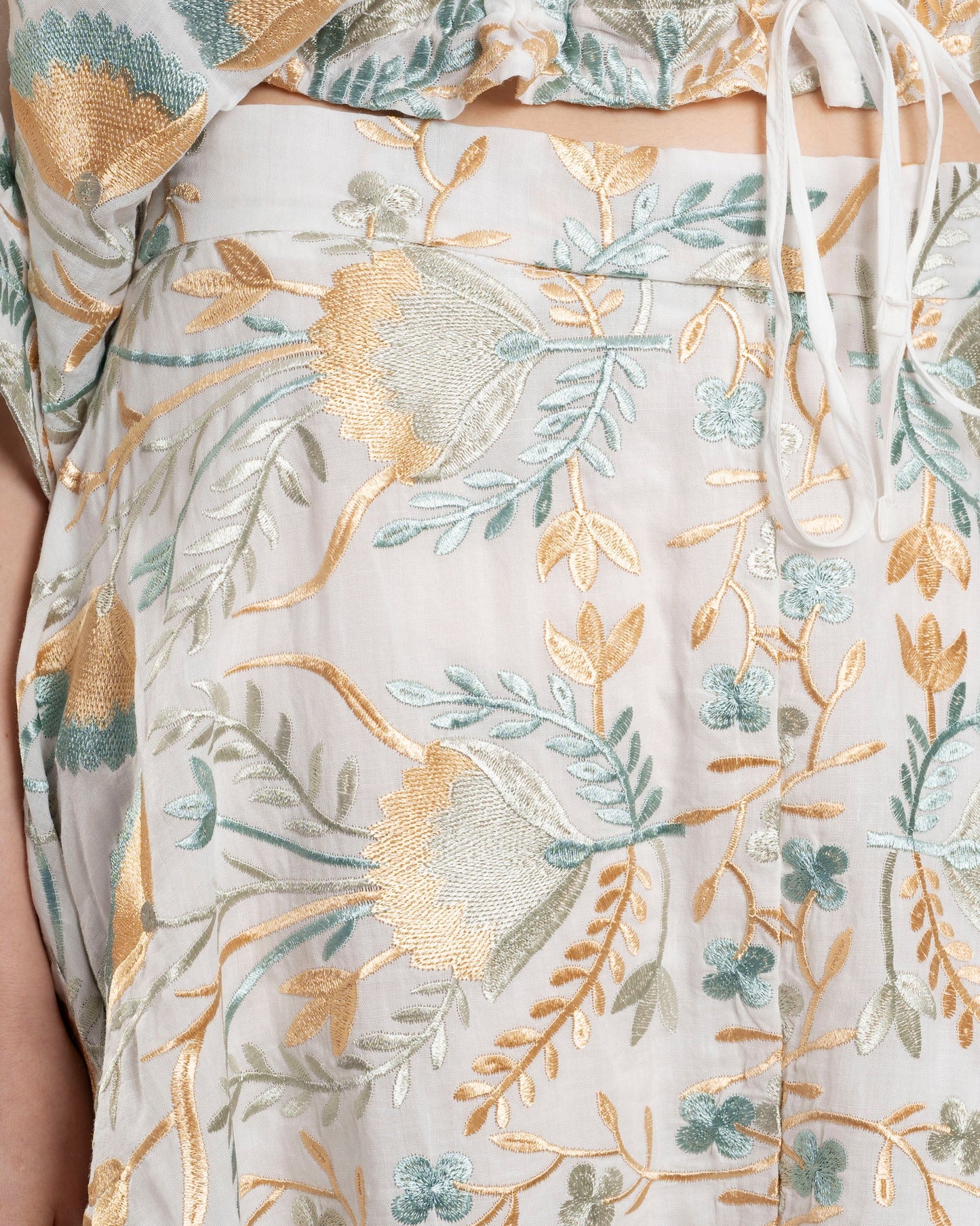 Kori | Long Blossom Printed A-Line Skirt - White Multi White-Multi-Gre