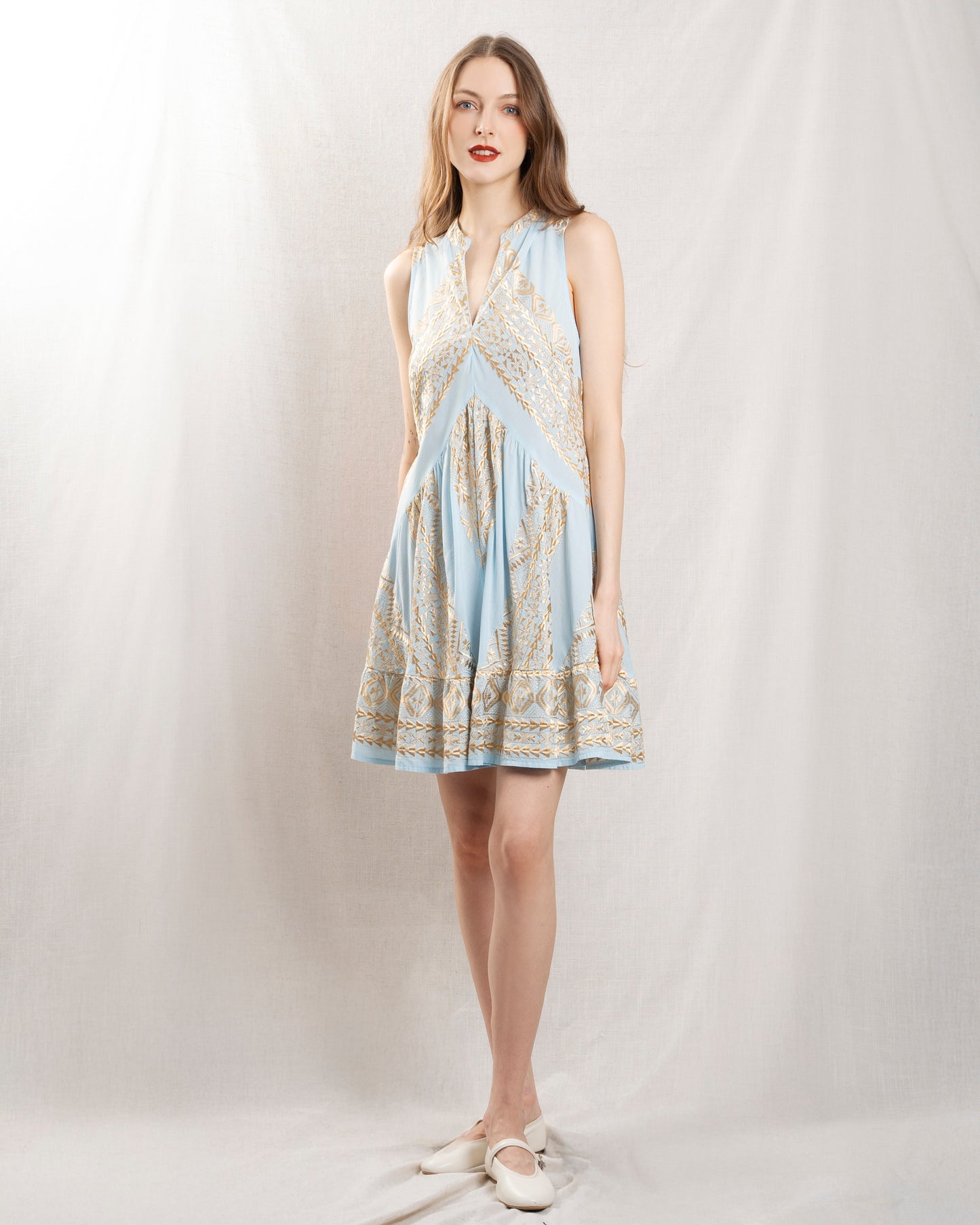 KORI | Triangle Sleeveless Cotton Dress in Ciel-Gold