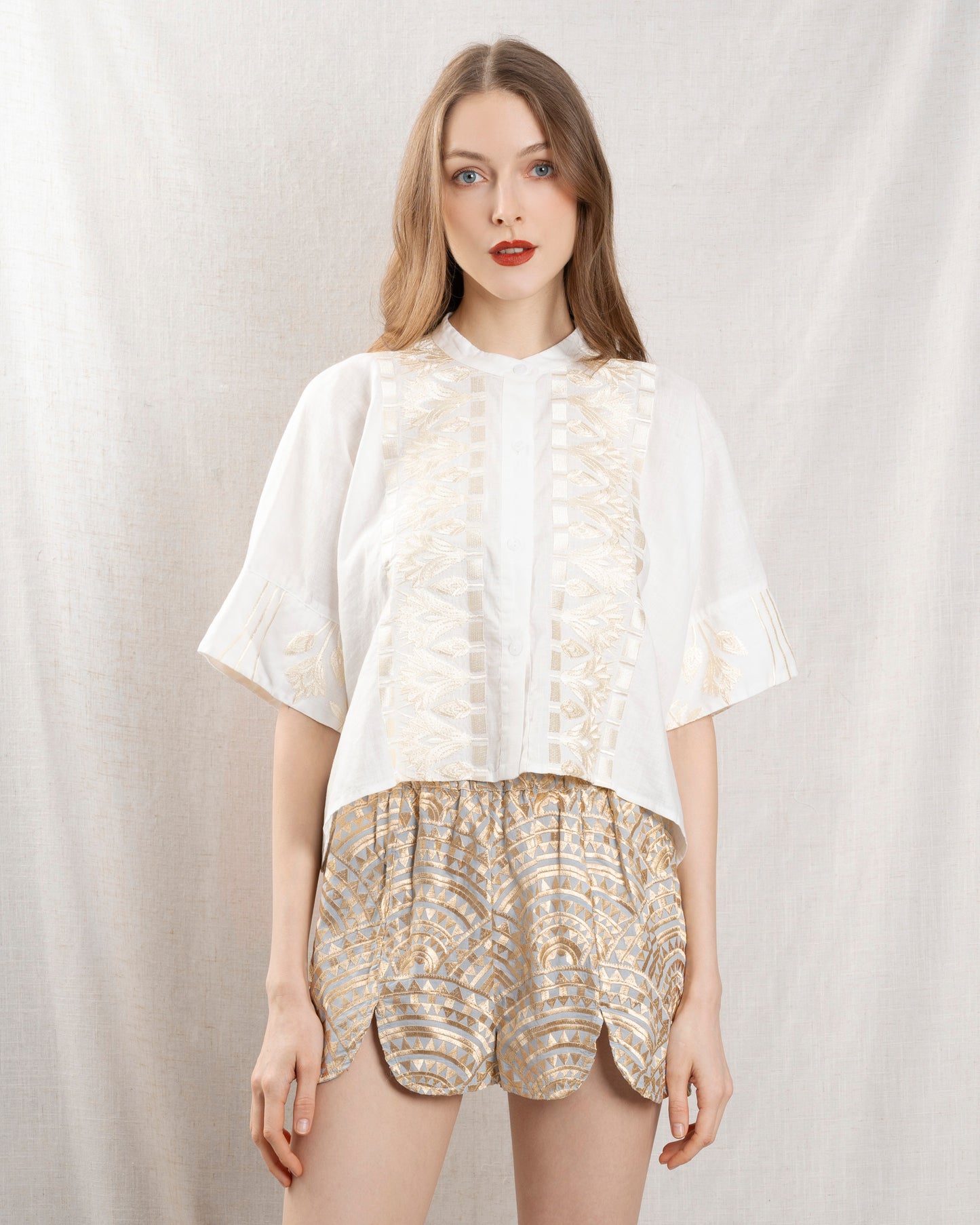 KORI | Cropped Papyrus Linen Shirt - White-Champagne