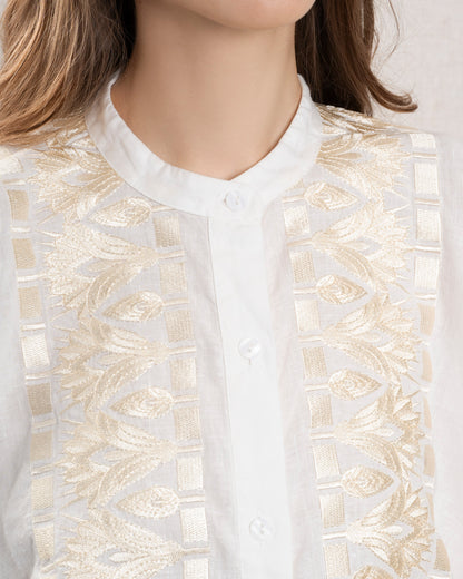 KORI | Cropped Papyrus Linen Shirt - White-Champagne