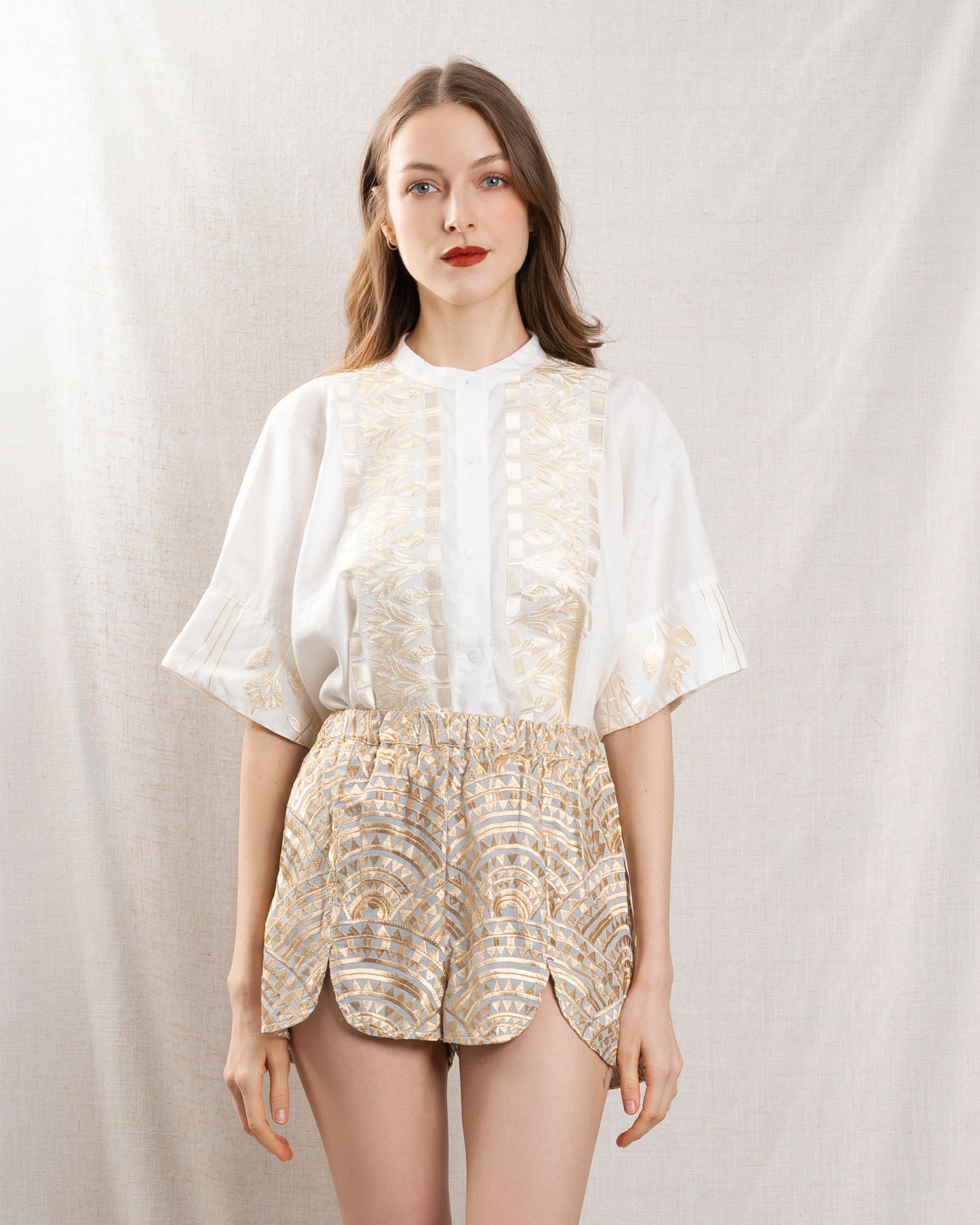 KORI | Cropped Papyrus Linen Shirt - White-Champagne