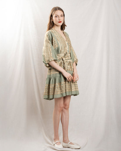 KORI | Chemisier Triangle Dress - Sage-Gold