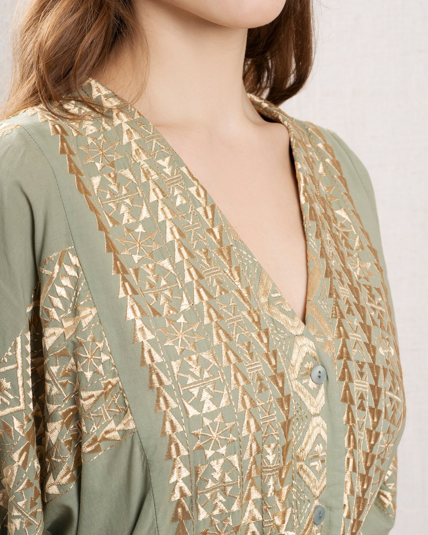 KORI | Chemisier Triangle Dress - Sage-Gold