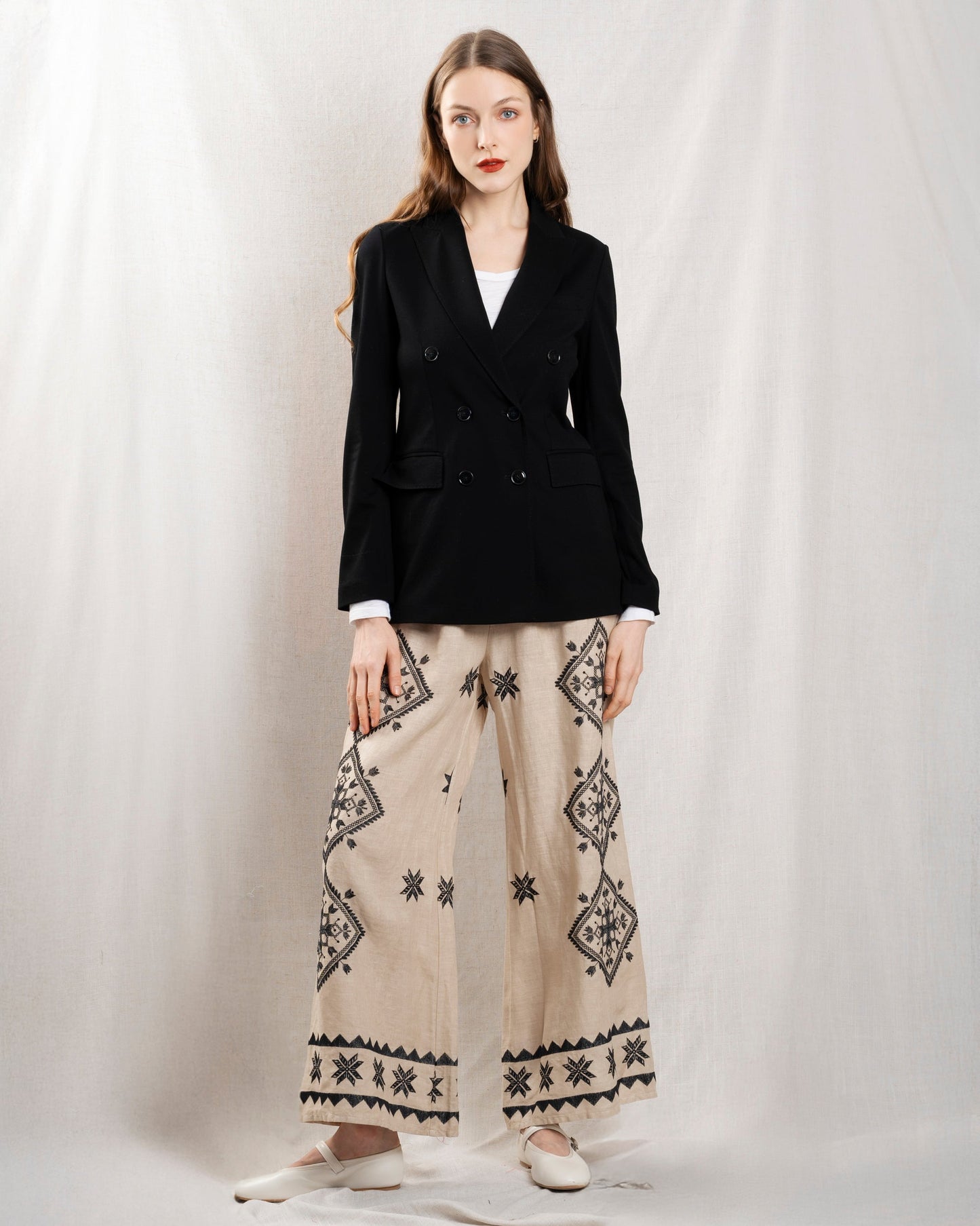 Kori | LEFKADA Elastic Wide-Leg Pants - Beige-Black