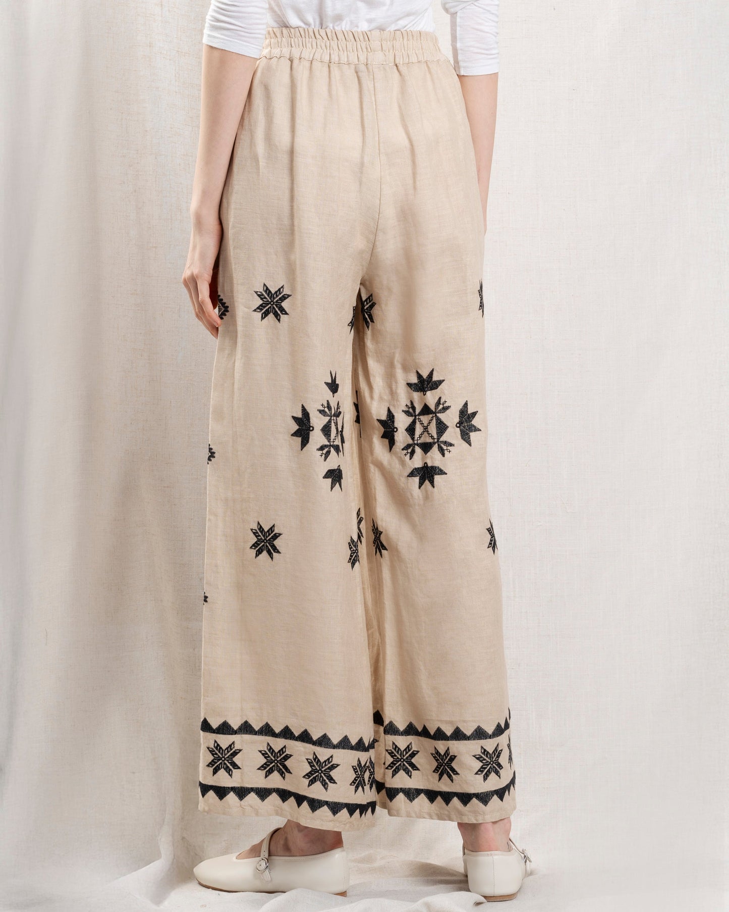 Kori | LEFKADA Elastic Wide-Leg Pants - Beige-Black