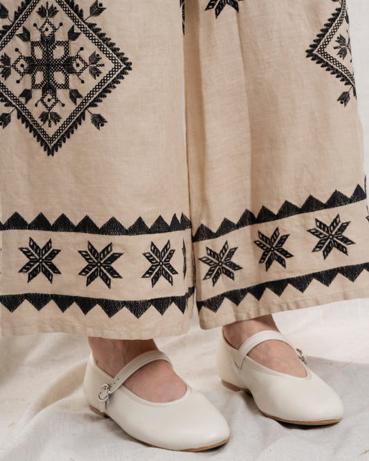 Kori | LEFKADA Elastic Wide-Leg Pants - Beige-Black