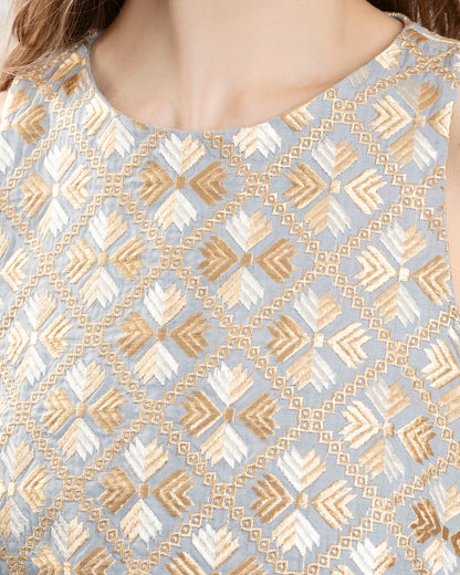 Kori | Sleeveless Cotton Blouse - Light-Grey-Gold