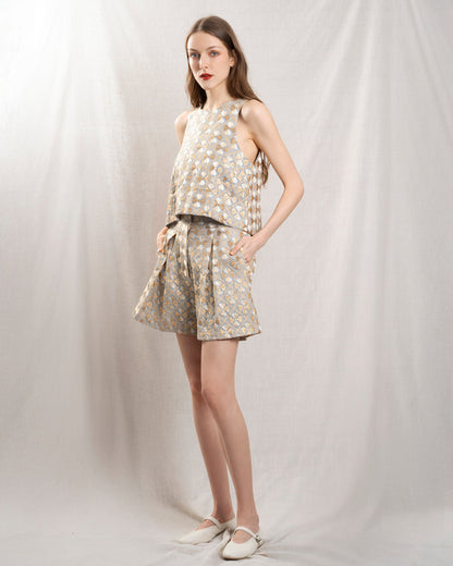 Kori | Sleeveless Cotton Blouse - Light-Grey-Gold