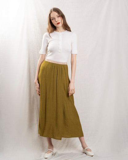 Hartford | Jasmina Cotton Poplin Skirt - Green Pickles 08-Pickles