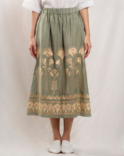 Kori | Sculptural Mid Skirt in Sage-Gold