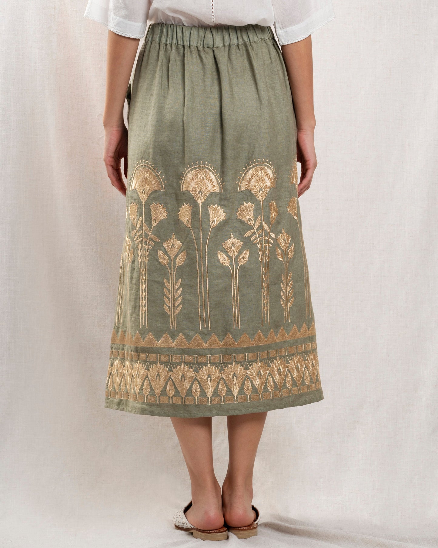 Kori | Sculptural Mid Skirt in Sage-Gold