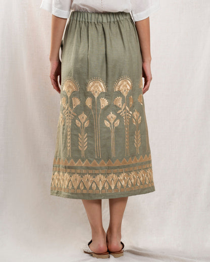 Kori | Sculptural Mid Skirt in Sage-Gold