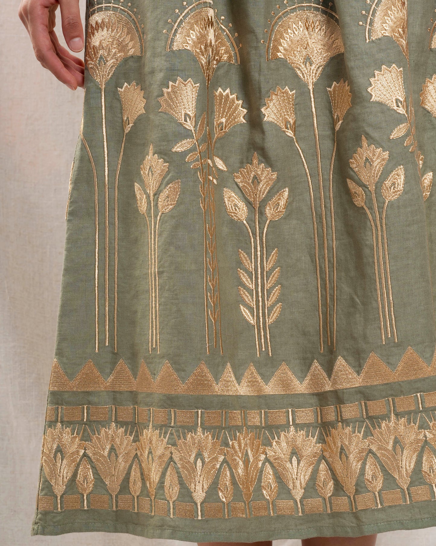 Kori | Sculptural Mid Skirt in Sage-Gold