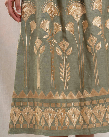 Kori | Sculptural Mid Skirt in Sage-Gold