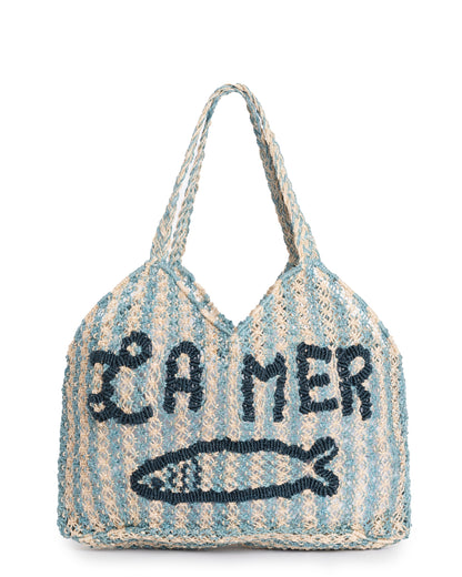 The Jacksons | Beach Bag Dora La Mer Sardine - Sky-Natural Tote