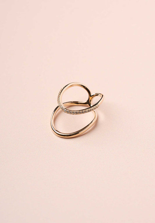Les Cleias | Double Ring Diamond - Sculptural Silver