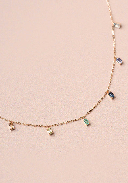 Les Cleias | Square Stone Necklace - Multi-Colour Geometric Chain
