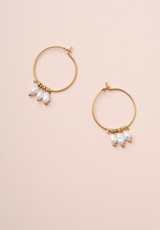 Earring Hoop Pearl Earri Gold