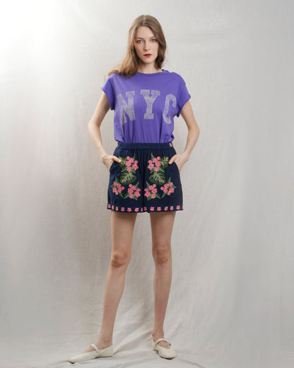 BOWERY | Rolled-Sleeve Graphic T-Shirt in Vintage Violet