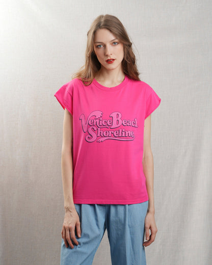 BOWERY | Venice Beach Graphic Tee - Rolled Sleeve Fuchsia-Purple