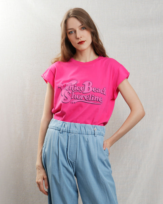 BOWERY | Venice Beach Graphic Tee - Rolled Sleeve Fuchsia-Purple