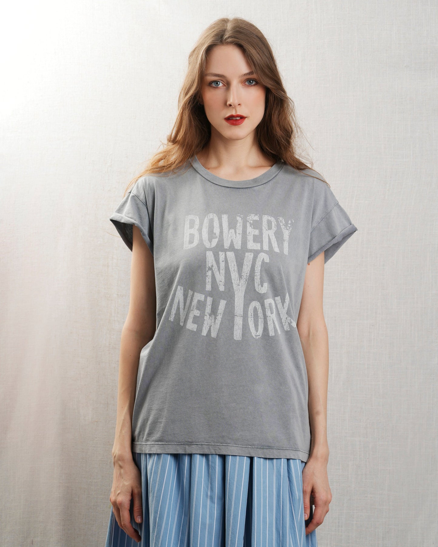 Bowery | Graphic Boxy Tee - Rolled Sleeve in Grey Acid-Castlerock