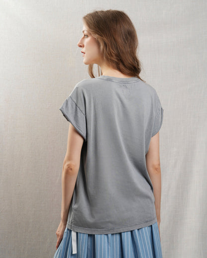 Bowery | Graphic Boxy Tee - Rolled Sleeve in Grey Acid-Castlerock