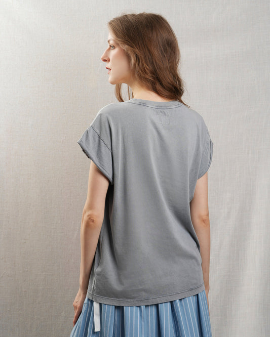 Bowery | Graphic Boxy Tee - Rolled Sleeve in Grey Acid-Castlerock