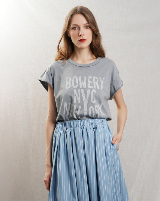 Bowery | Graphic Boxy Tee - Rolled Sleeve in Grey Acid-Castlerock