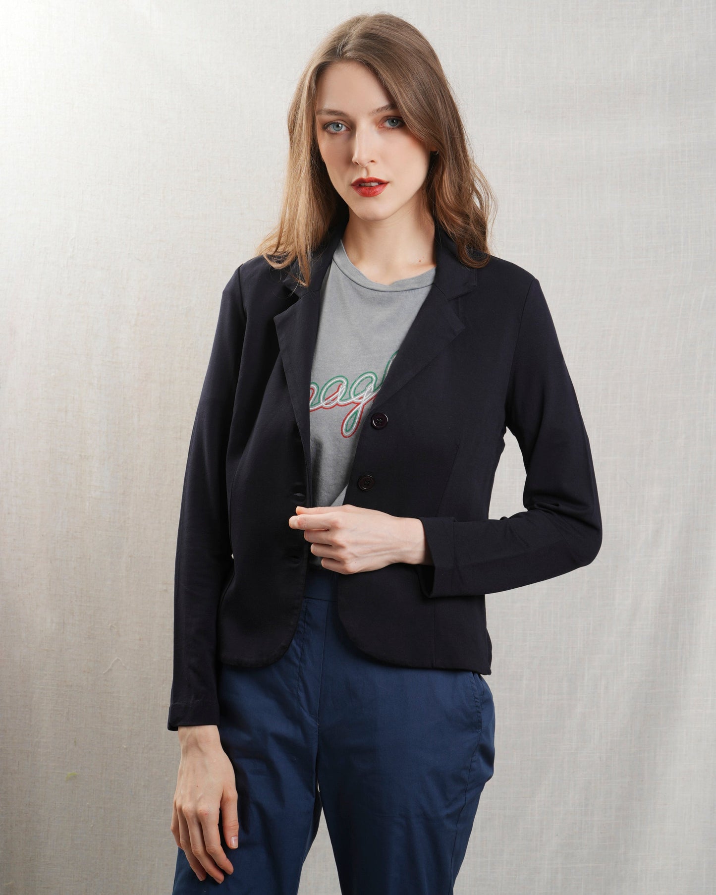 Majestic | Three-Button Knit Jacket - Marine