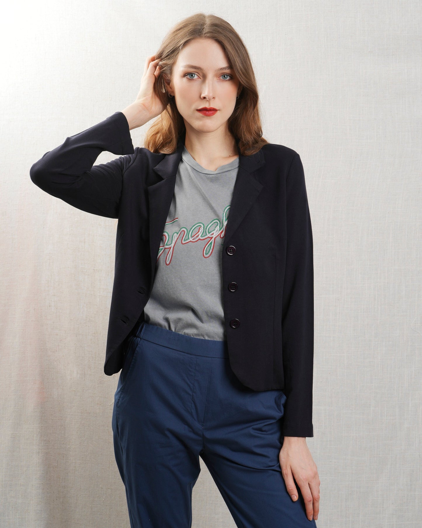 Majestic | Three-Button Knit Jacket - Marine