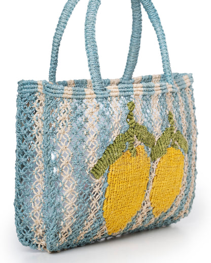 Women's Jute Beach Bag - Lemon Sky-Natural | Large Eco-Friendly Seaside Tote