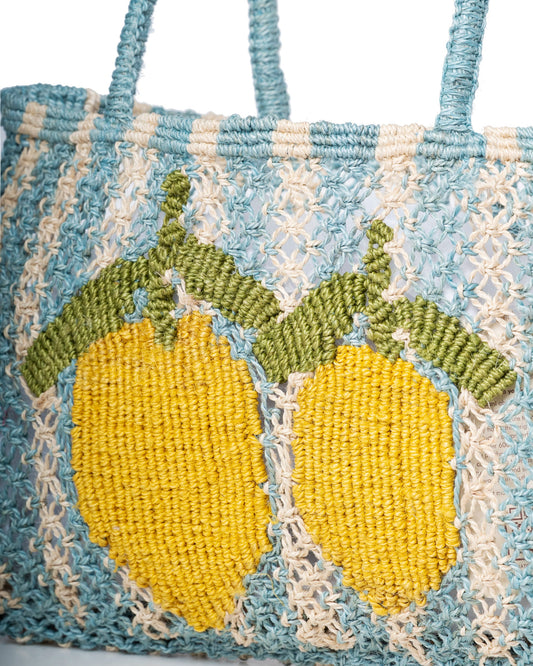 Women's Jute Beach Bag - Lemon Sky-Natural | Large Eco-Friendly Seaside Tote