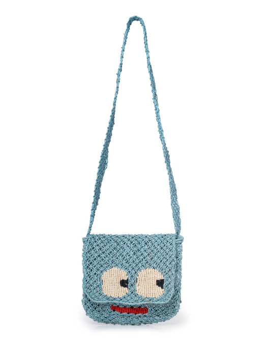 Women's Lola Jute Beach Bag – Sky Blue | Eco-Friendly Big Eyes Tote