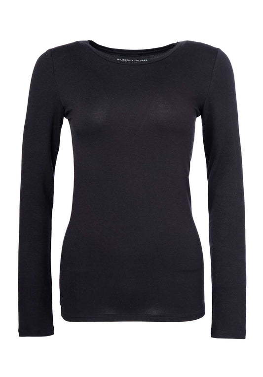 Majestic | Fitted Long Sleeve Tee in Cotton Cashmere Marine