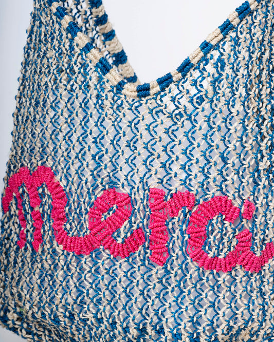 Drusilla Merci Handwoven Raffia & Cobalt Jute Beach Tote Bag