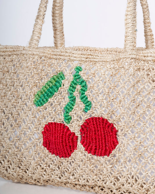 Cherry & Natural Heavy-Duty Jute Beach Tote – Durable Large Women’s Shore Bag